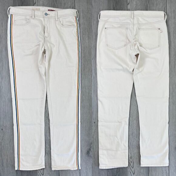 Pilcro Women Size 29 Cream Stripe Rainbow Cotton Slim Denim Boyfriend Jeans Boho - Picture 1 of 13